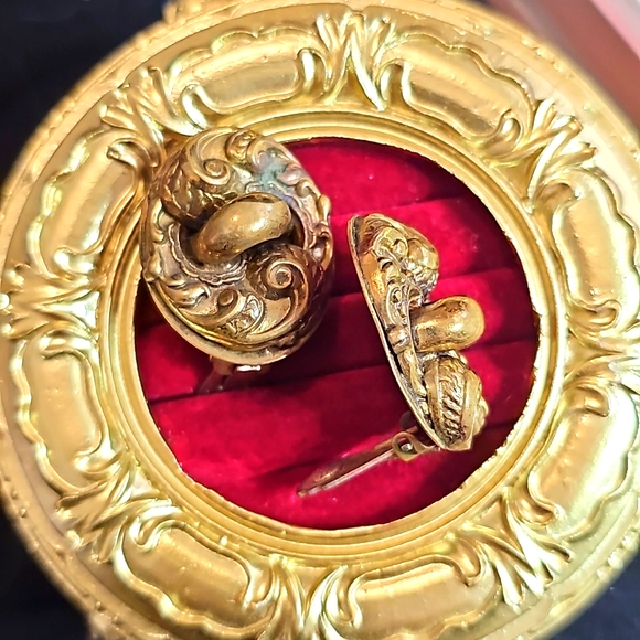 Art Nouveau Brass Clip On Earrings - Picture 2 of 5